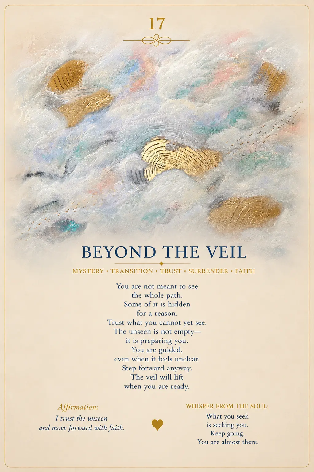 Card 17, Beyond the Veil — pale clouds with gold arches