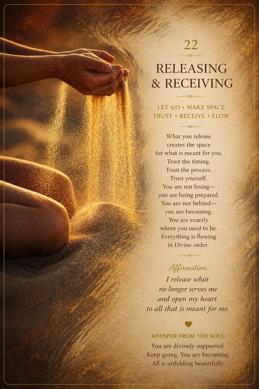 Card 21, You Are Being Guided — a winged figure in warm umber and gold